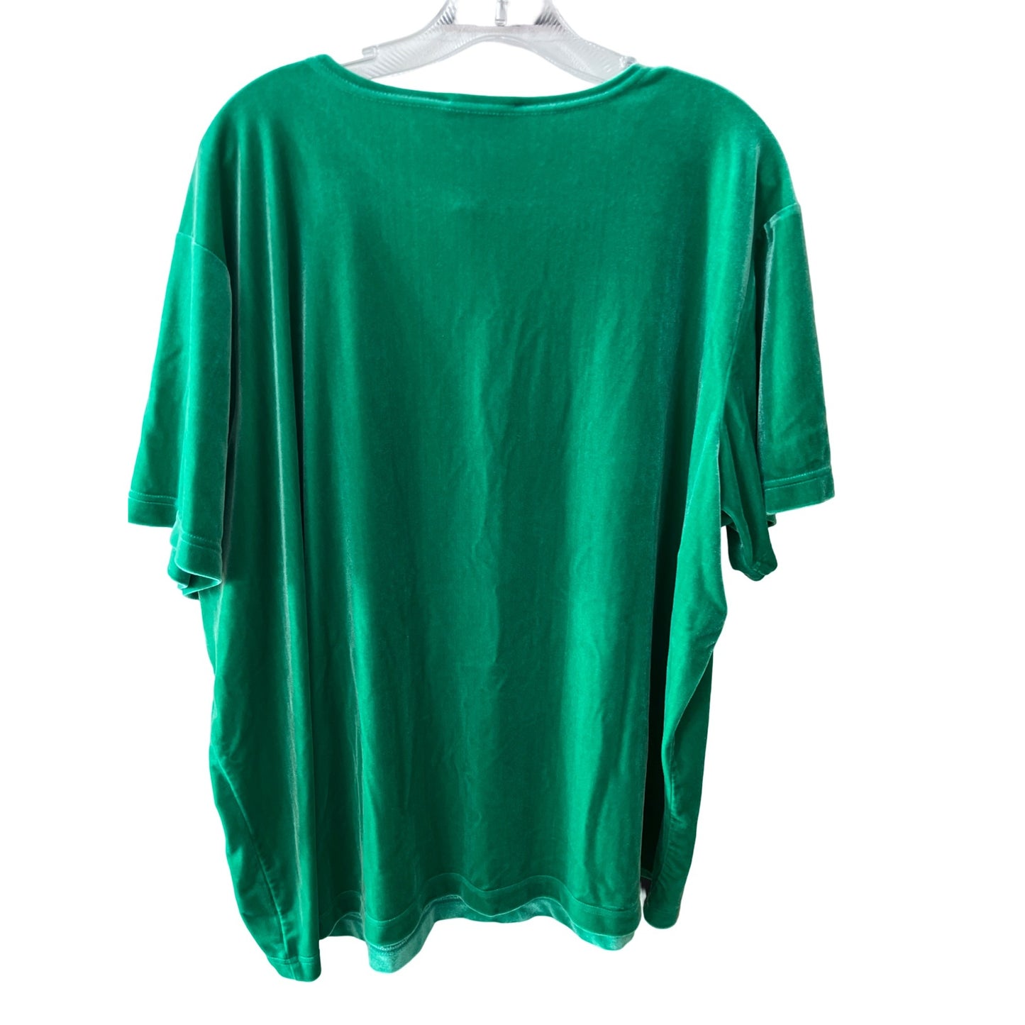 Quacker Factory Emerald Green Velour Top 2X Rhinestone Accent Short Sleeve Stretch