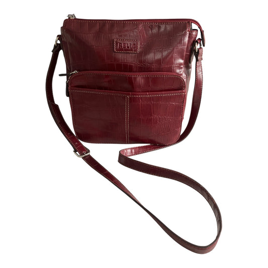 Relic Burgundy Faux Leather Crossbody Bag with Croc Embossed Pattern