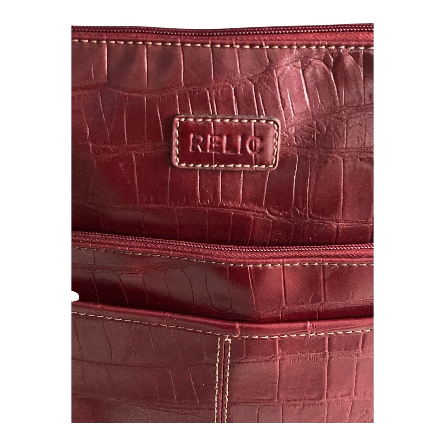 Relic Burgundy Faux Leather Crossbody Bag with Croc Embossed Pattern