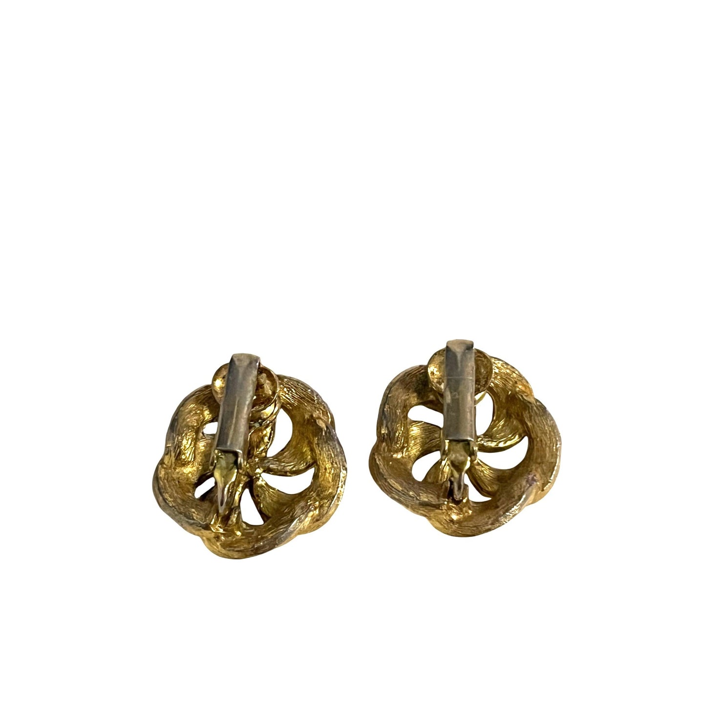 Vintage Gold Tone Swirl Knot Clip On Earrings Textured Rope Design