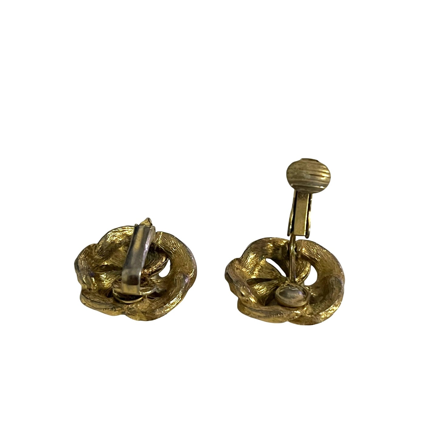 Vintage Gold Tone Swirl Knot Clip On Earrings Textured Rope Design