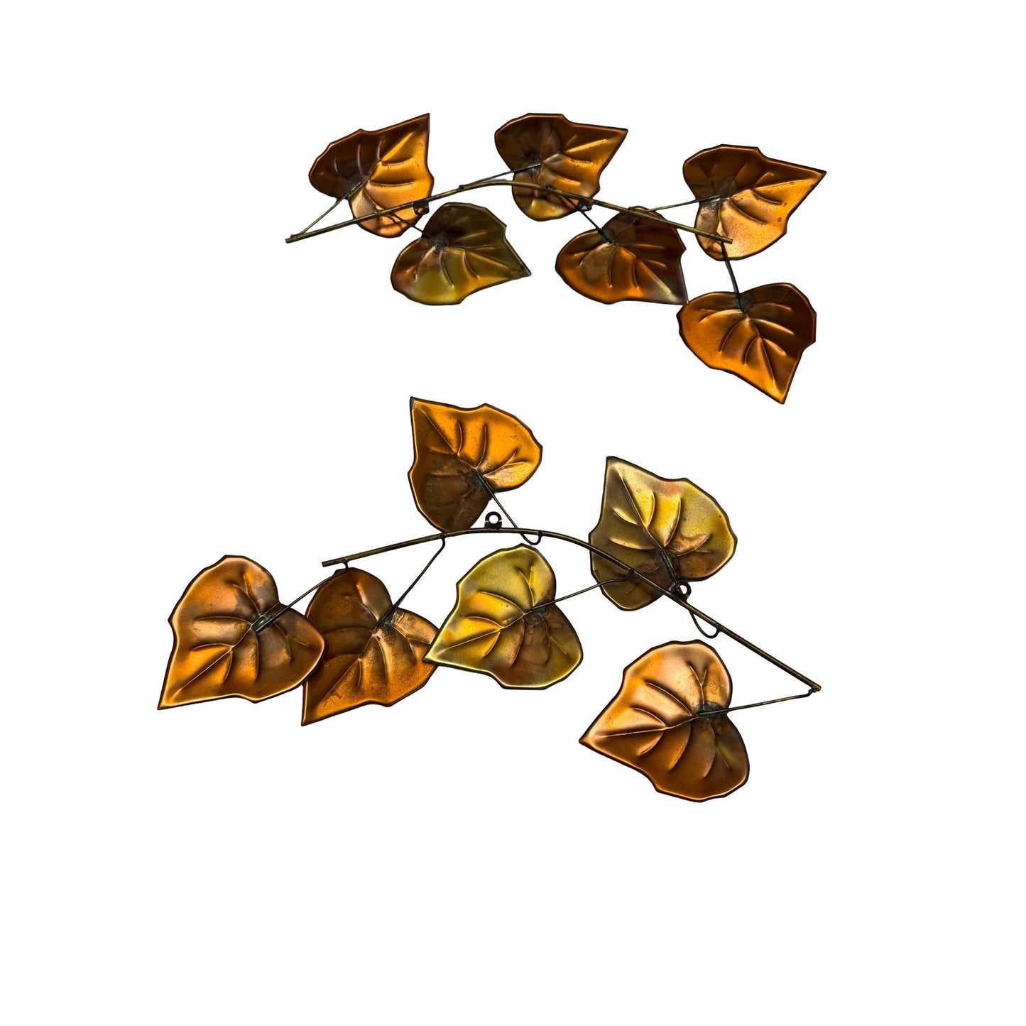 Vintage Copper Tone Metal Ivy Leaf Wall Art Set Mid Century Hollywood Regency