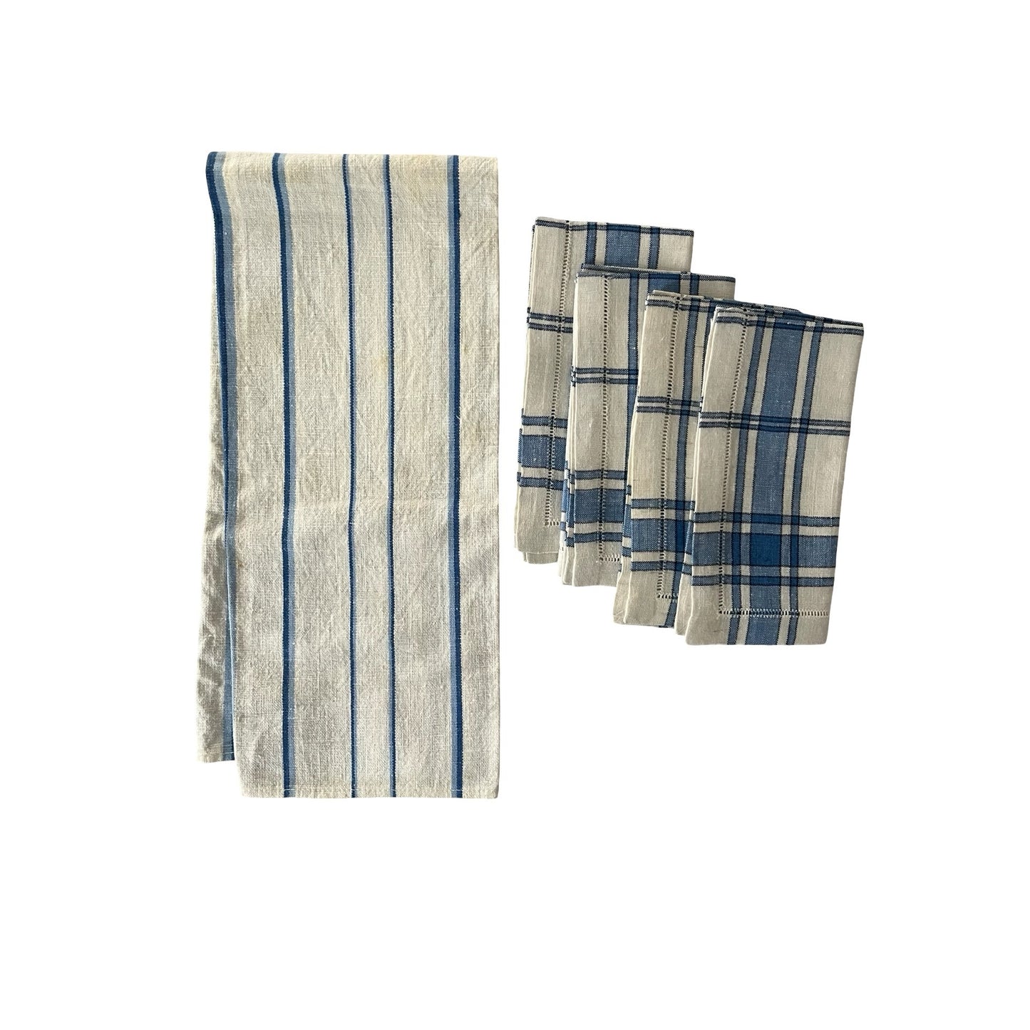 Unbranded Vintage Blue Stripe Table Linens Set 4 Napkins Towel Cotton Farmhouse Cottage