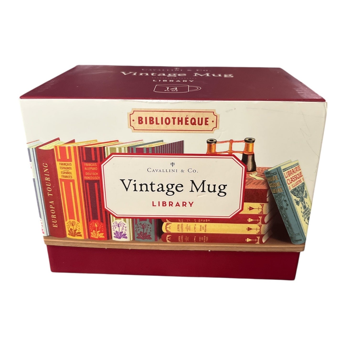 Cavallini & Co Library Vintage Mug Bibliotheque Books Coffee Tea Cup With Box