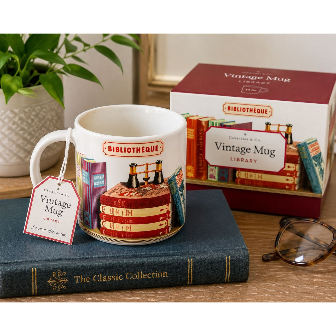 Cavallini & Co Library Vintage Mug Bibliotheque Books Coffee Tea Cup With Box