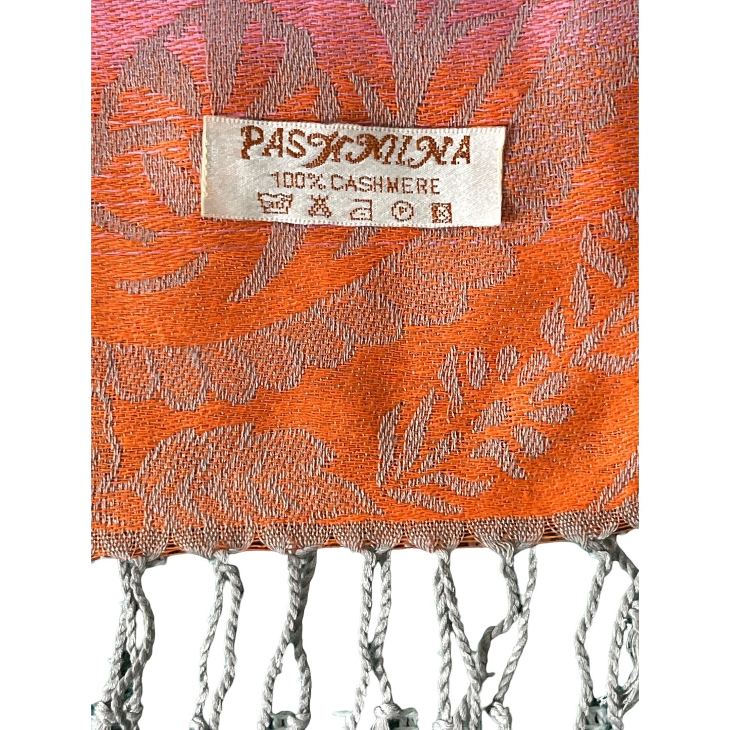 Vintage Pashmina 100 Percent Cashmere Floral Paisley Ombre Scarf with Fringe