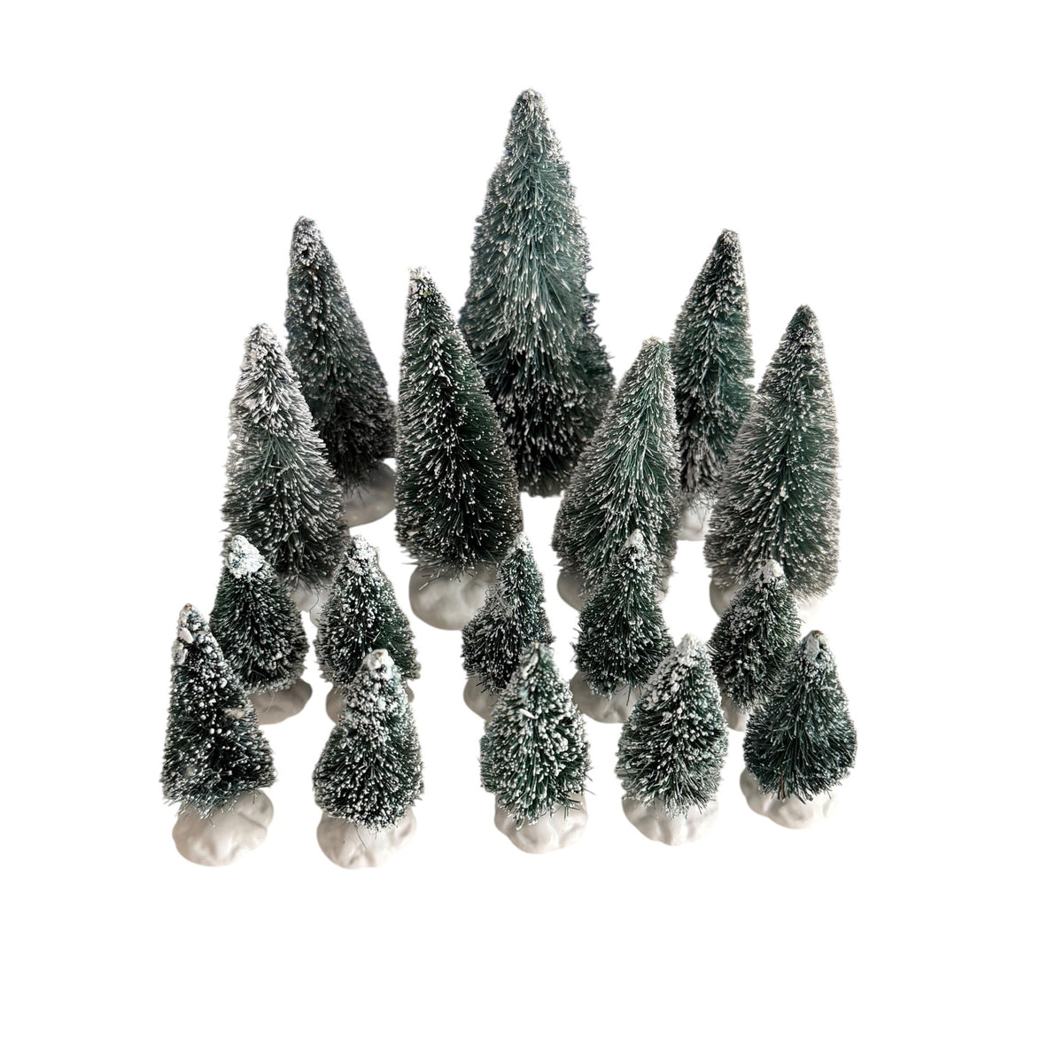 Vintage Lemax Snow Flocked Bottle Brush Christmas Trees Lot of 17 Village 2 4 6"