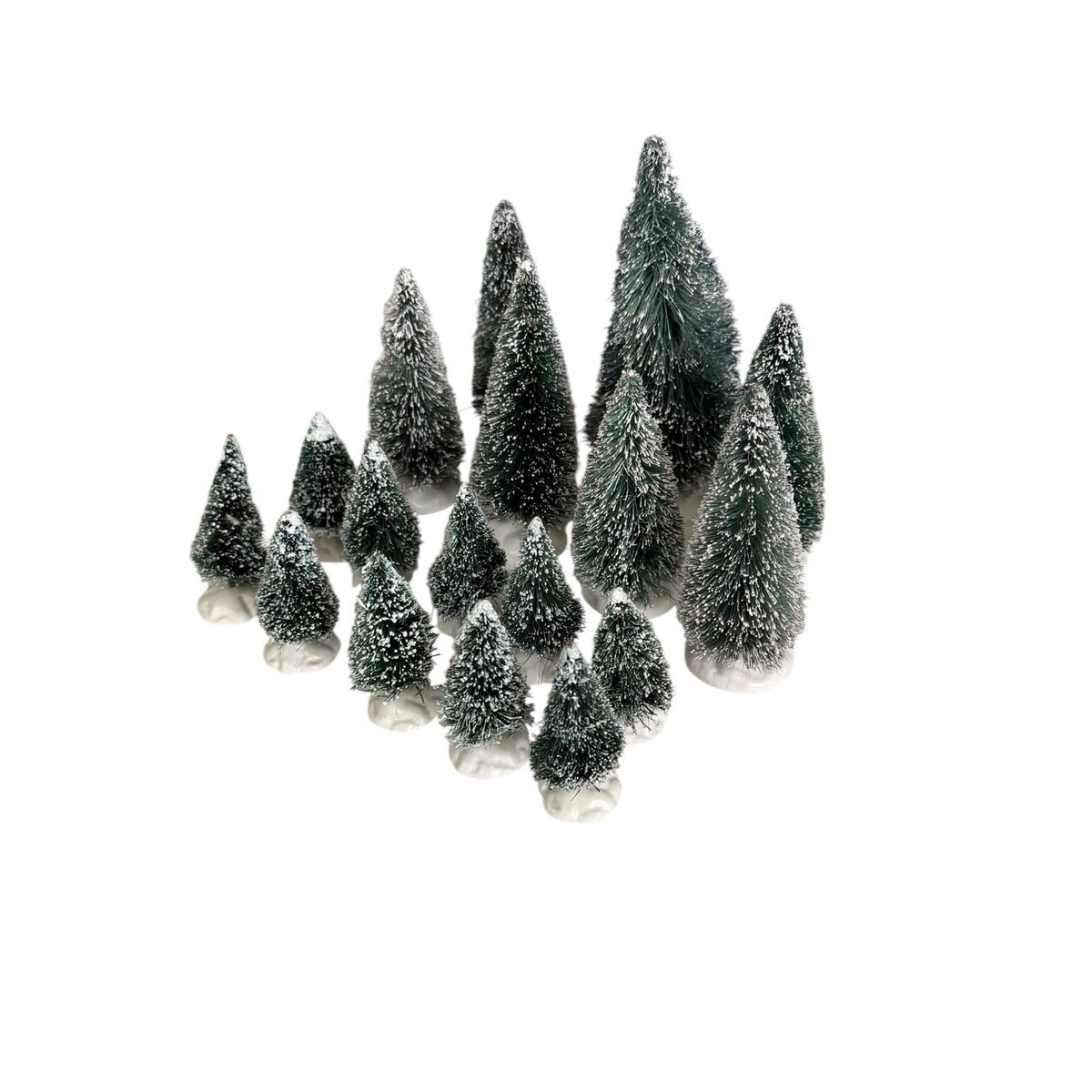 Vintage Lemax Snow Flocked Bottle Brush Christmas Trees Lot of 17 Village 2 4 6"