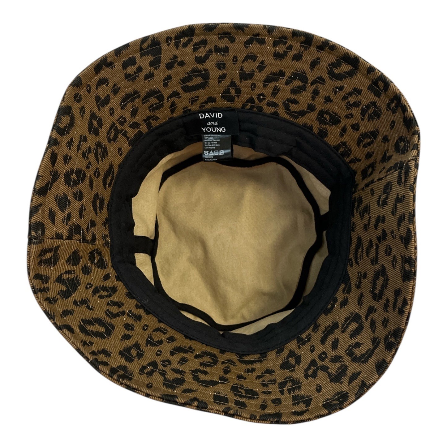 David & Young Leopard Print Bucket Hat Brown Black Cotton One Size 22" Circumference