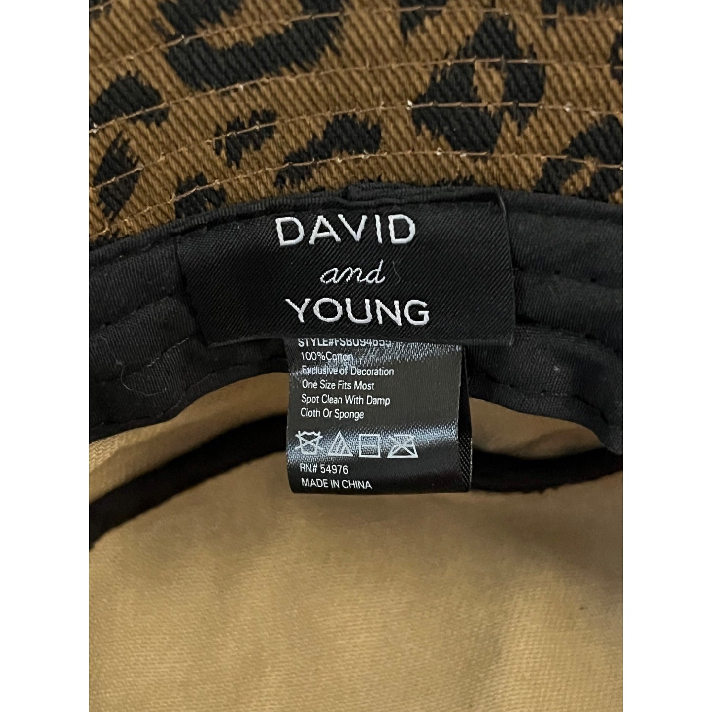 David & Young Leopard Print Bucket Hat Brown Black Cotton One Size 22" Circumference