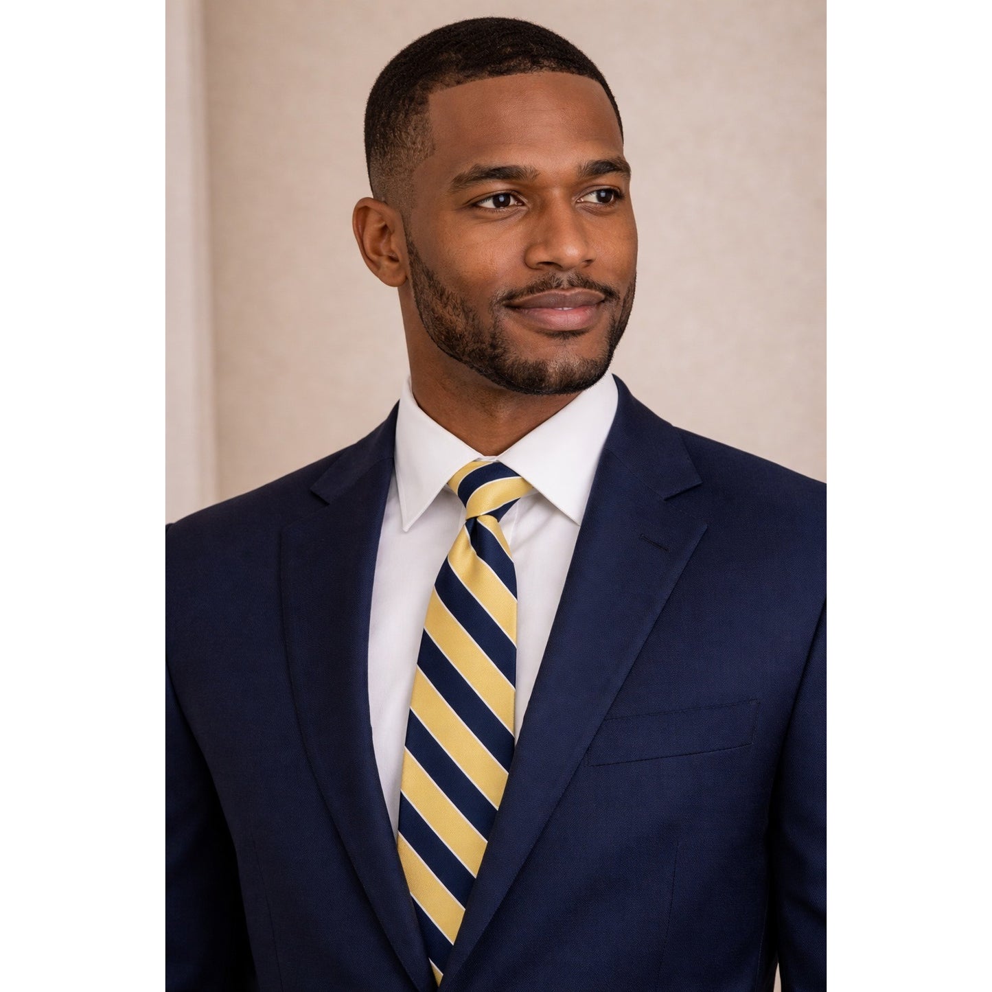 Tommy Hilfiger Silk Tie Navy Gold Striped Classic Mens Necktie