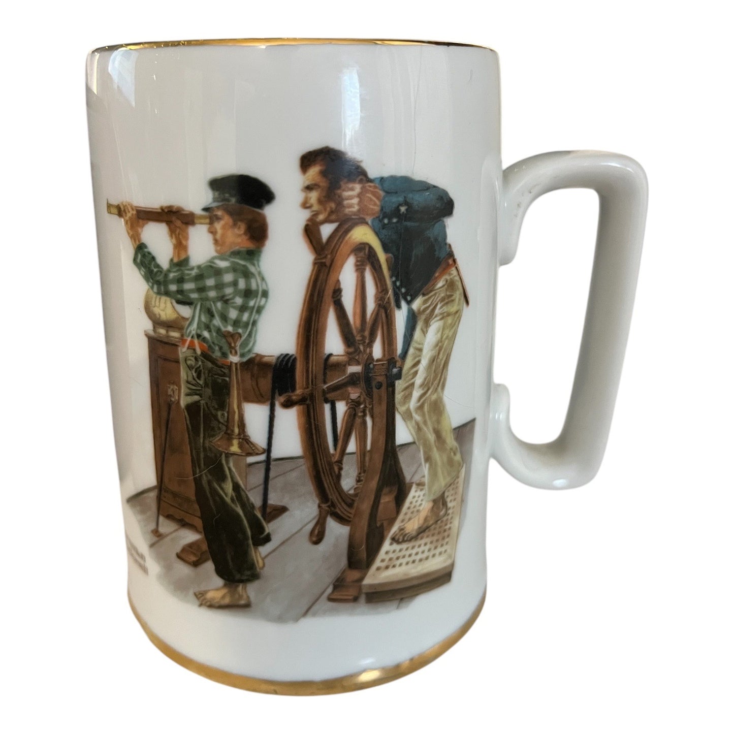 1985 Norman Rockwell Museum “River Pilot” Mug Made in Korea Gold Trim
