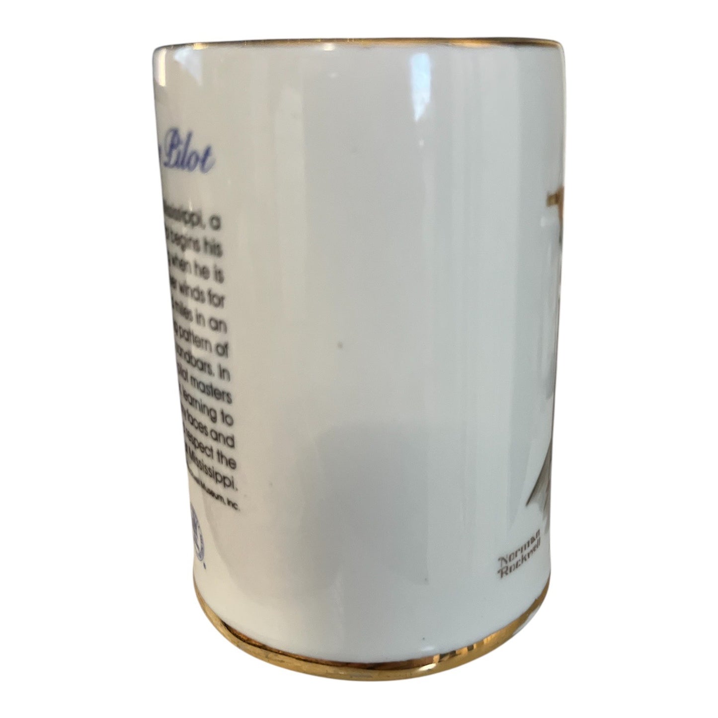 1985 Norman Rockwell Museum “River Pilot” Mug Made in Korea Gold Trim