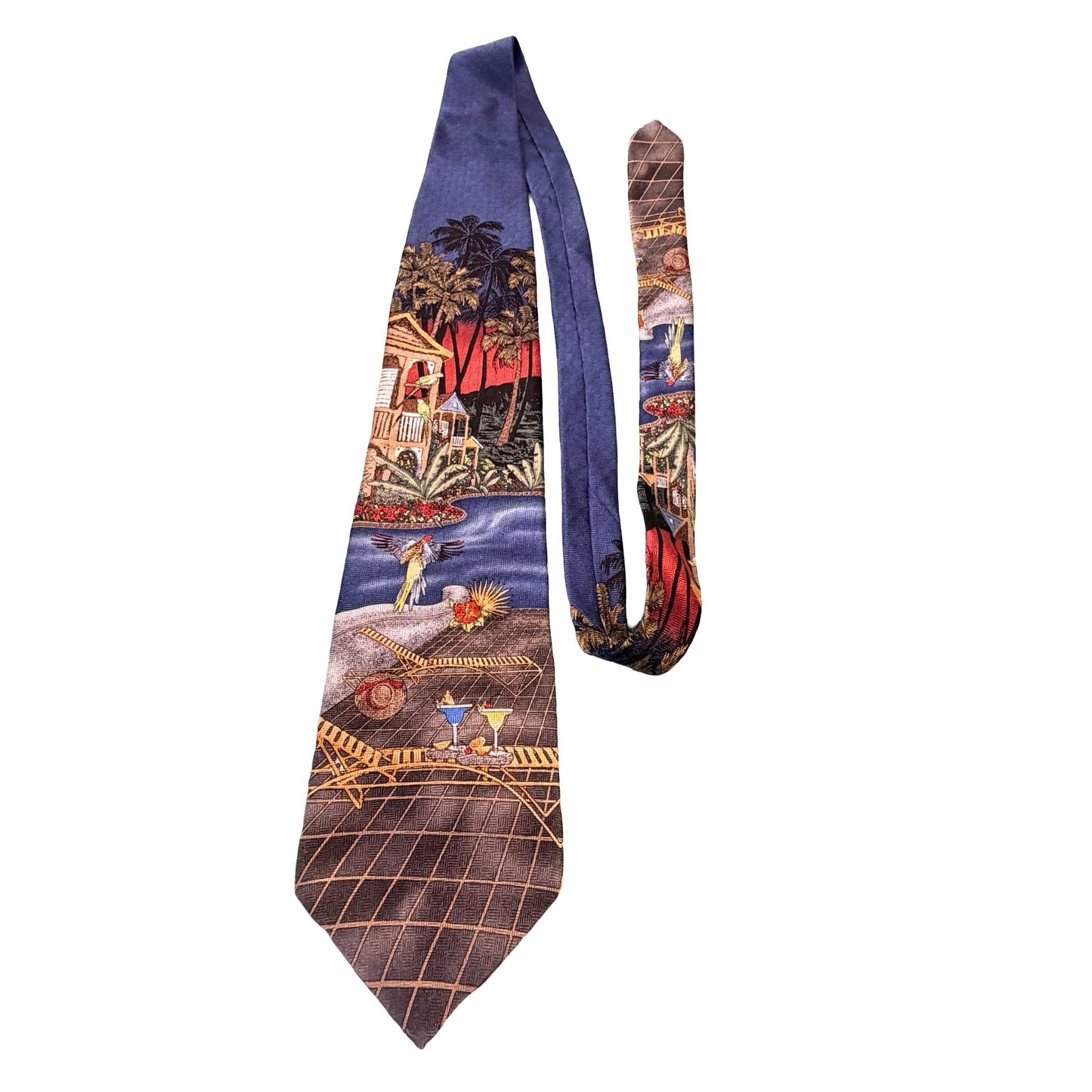 Van Heusen Silk Tie Tropical Beach Scene Palm Trees Sunset Novelty Neck Tie