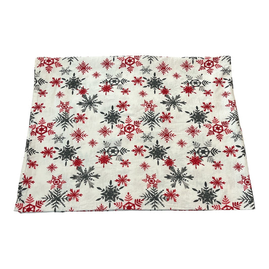 The Farmhouse by Rachel Ashwell Christmas Tablecloth – Red & Gray Snowflakes, 100% Cotton, 60x84" (Late 2010s–Early 2020s)