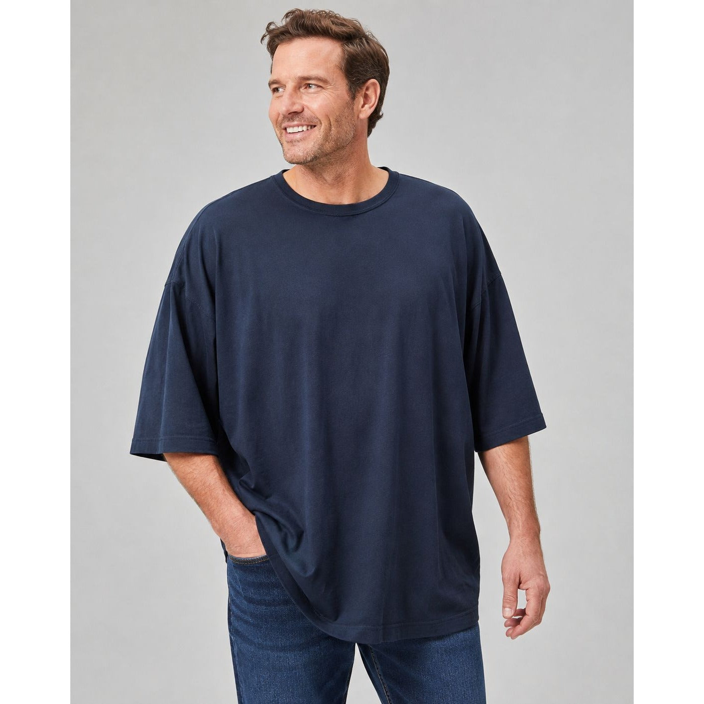 Duluth Trading Co Relaxed Fit Longtail T Navy Blue Cotton T Shirt Mens L 3/4 Sleeve