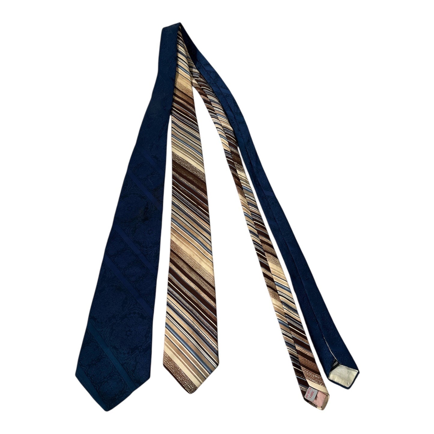 Vintage Jerry Leonard Big and Tall Polyester Neckties Lot of 2 Blue Brown Striped 65 Inch