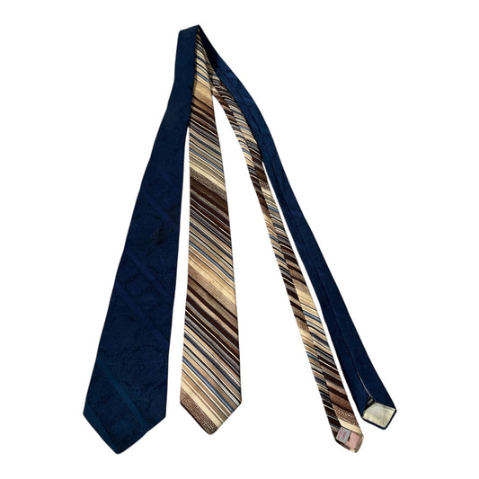 Vintage Jerry Leonard Big and Tall Polyester Neckties Lot of 2 Blue Brown Striped 65 Inch