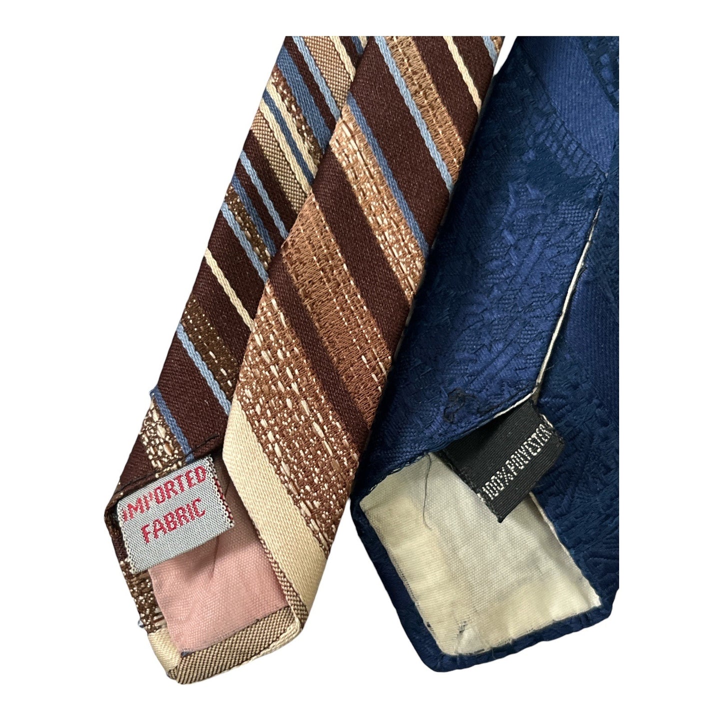 Vintage Jerry Leonard Big and Tall Polyester Neckties Lot of 2 Blue Brown Striped 65 Inch