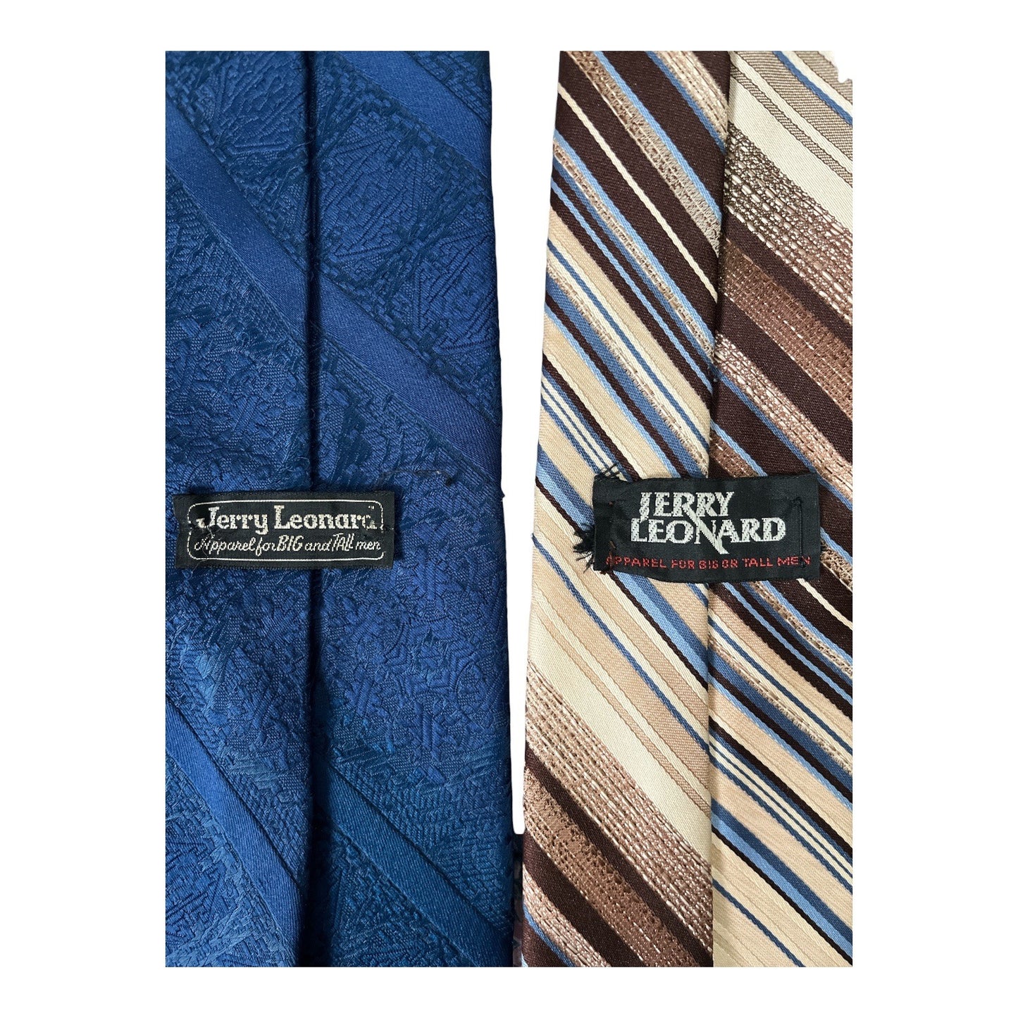 Vintage Jerry Leonard Big and Tall Polyester Neckties Lot of 2 Blue Brown Striped 65 Inch