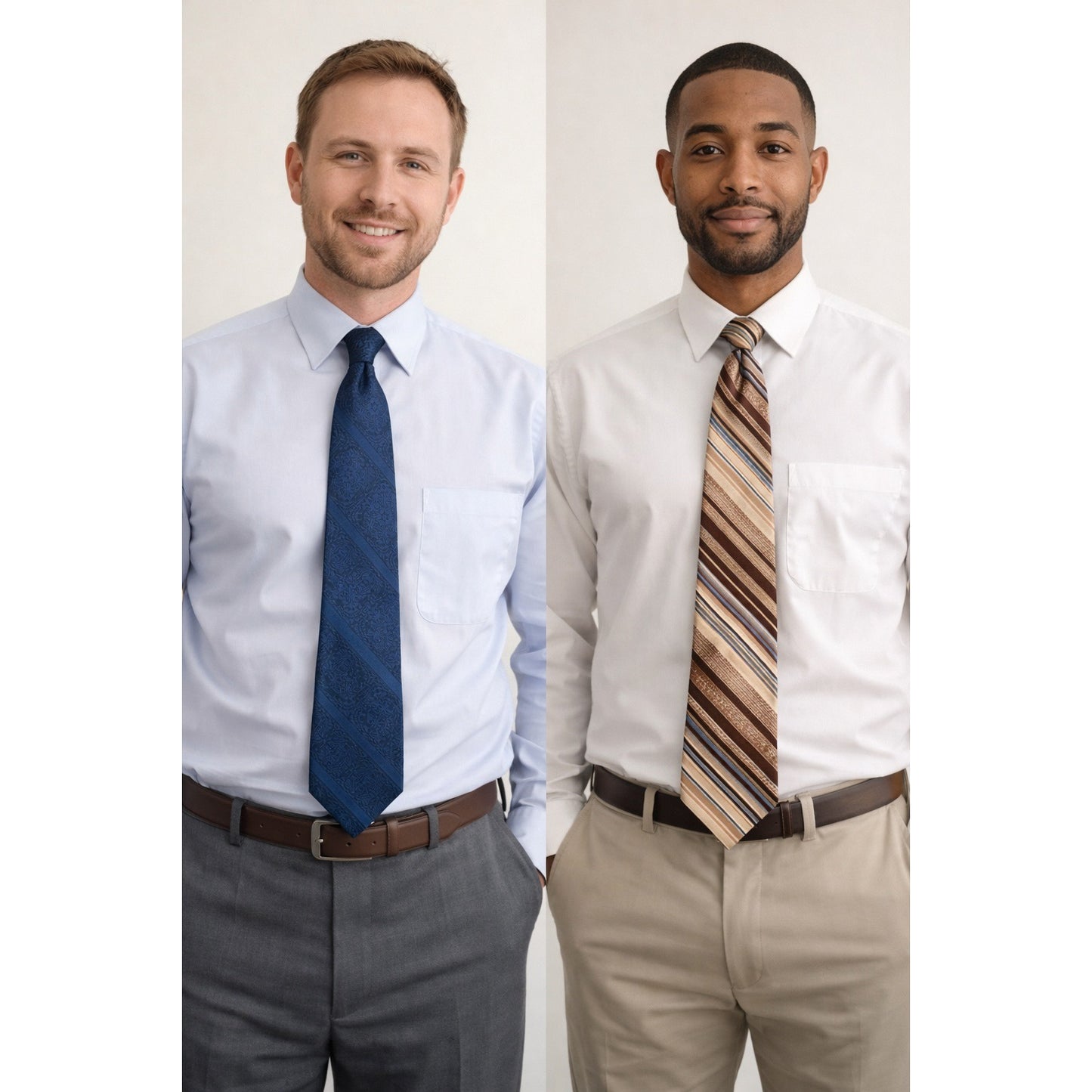 Vintage Jerry Leonard Big and Tall Polyester Neckties Lot of 2 Blue Brown Striped 65 Inch