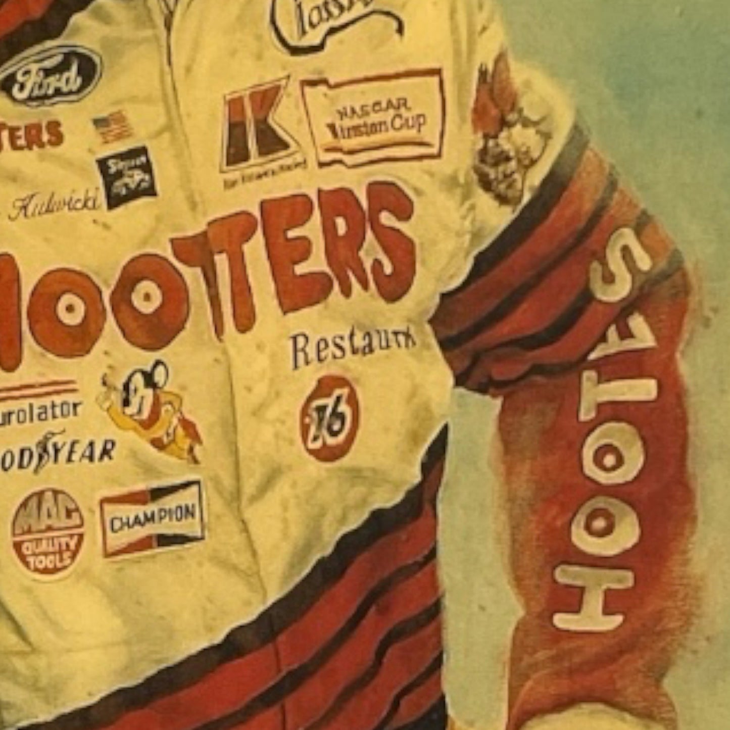 Vintage Alan Kulwicki NASCAR Memorial Plaque – Hooters Racing Portrait – 1990s Wood Wall Art