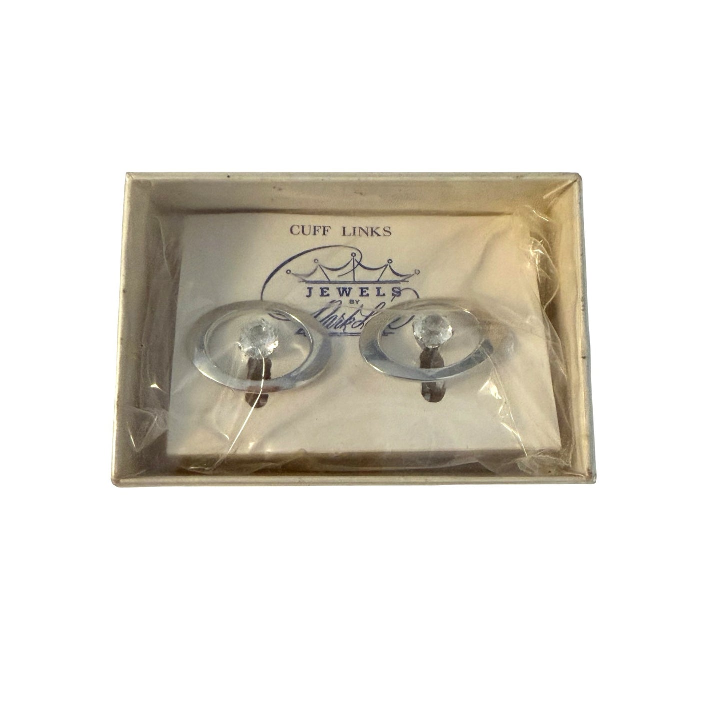Vintage Park Lane Silver Tone Oval Clear Rhinestone Cuff Links Original Kapok Tree Gift Box