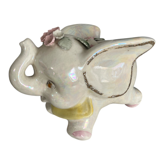 Vintage Elephant Bank – Lustreware Ceramic with Flowers – Essay New York 620M