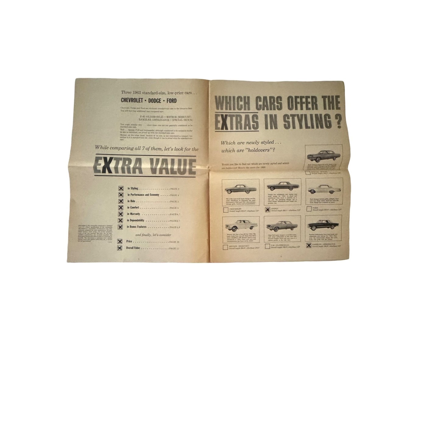 1963 Dodge Full Size Car Comparison Sales Brochure Extra Value Chrysler Dealer Advertising
