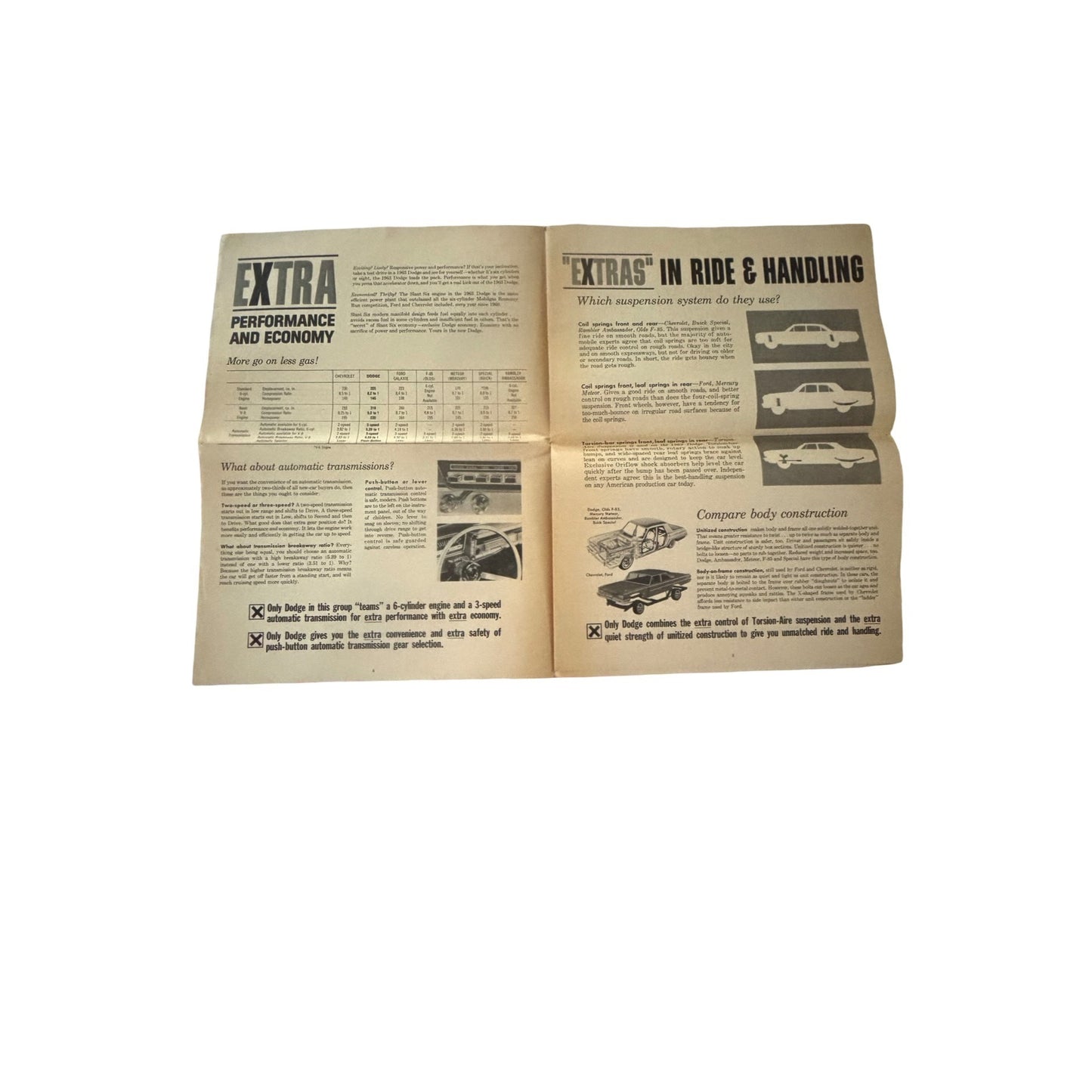 1963 Dodge Full Size Car Comparison Sales Brochure Extra Value Chrysler Dealer Advertising