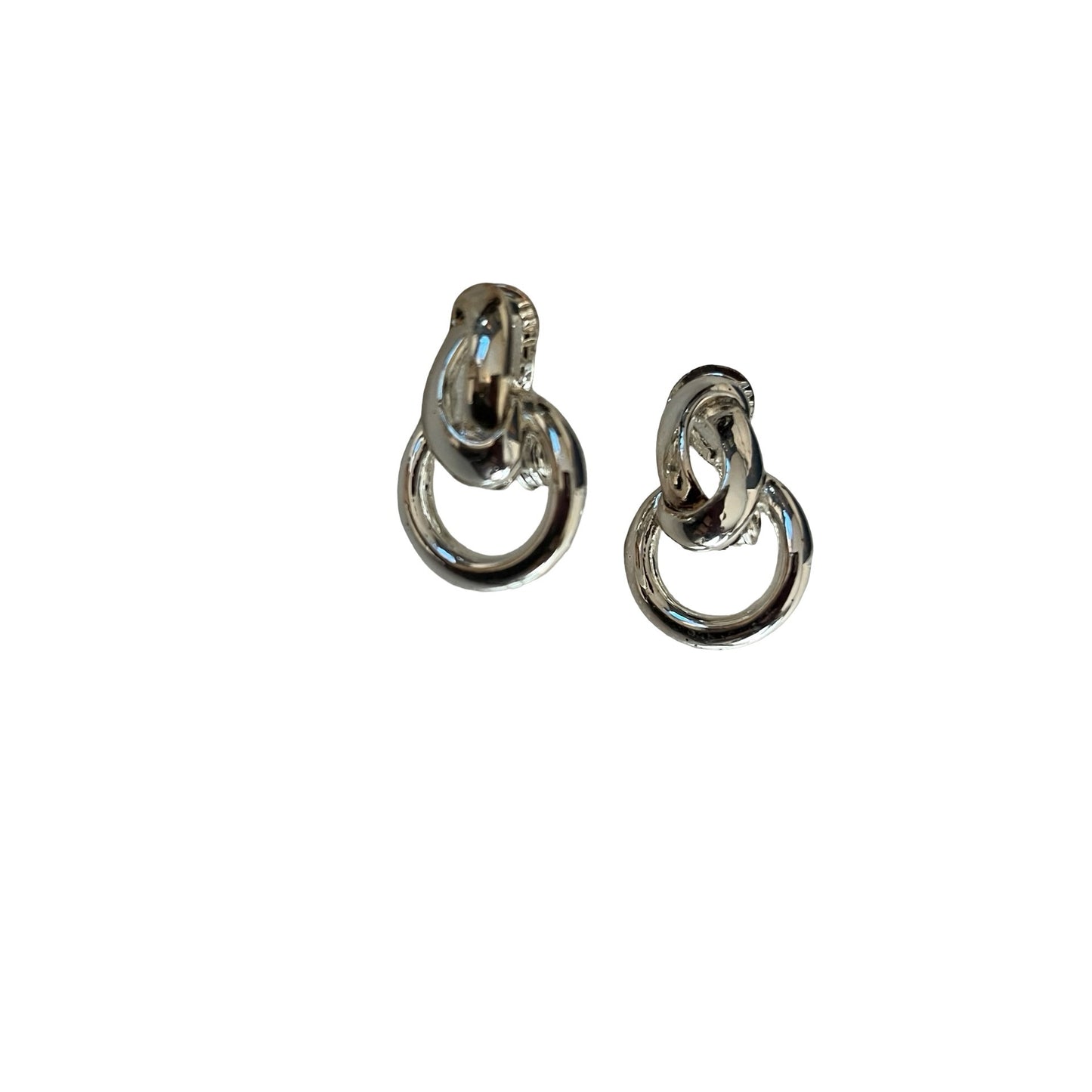 Vintage Silver Tone Double Link Clip-On Earrings Modern Minimalist Dangle