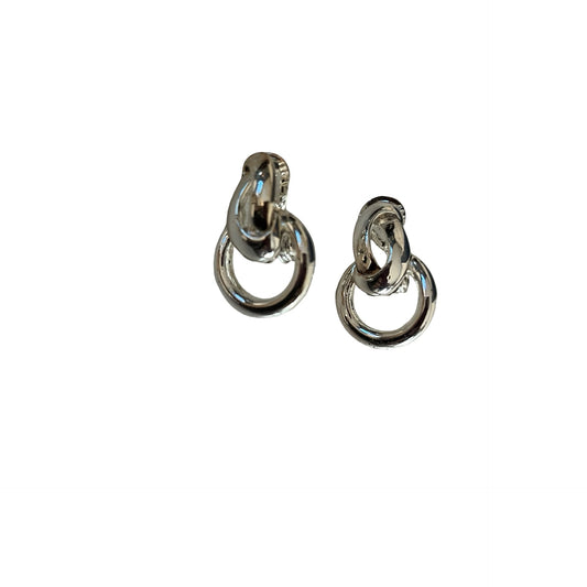 Vintage Silver Tone Double Link Clip-On Earrings Modern Minimalist Dangle