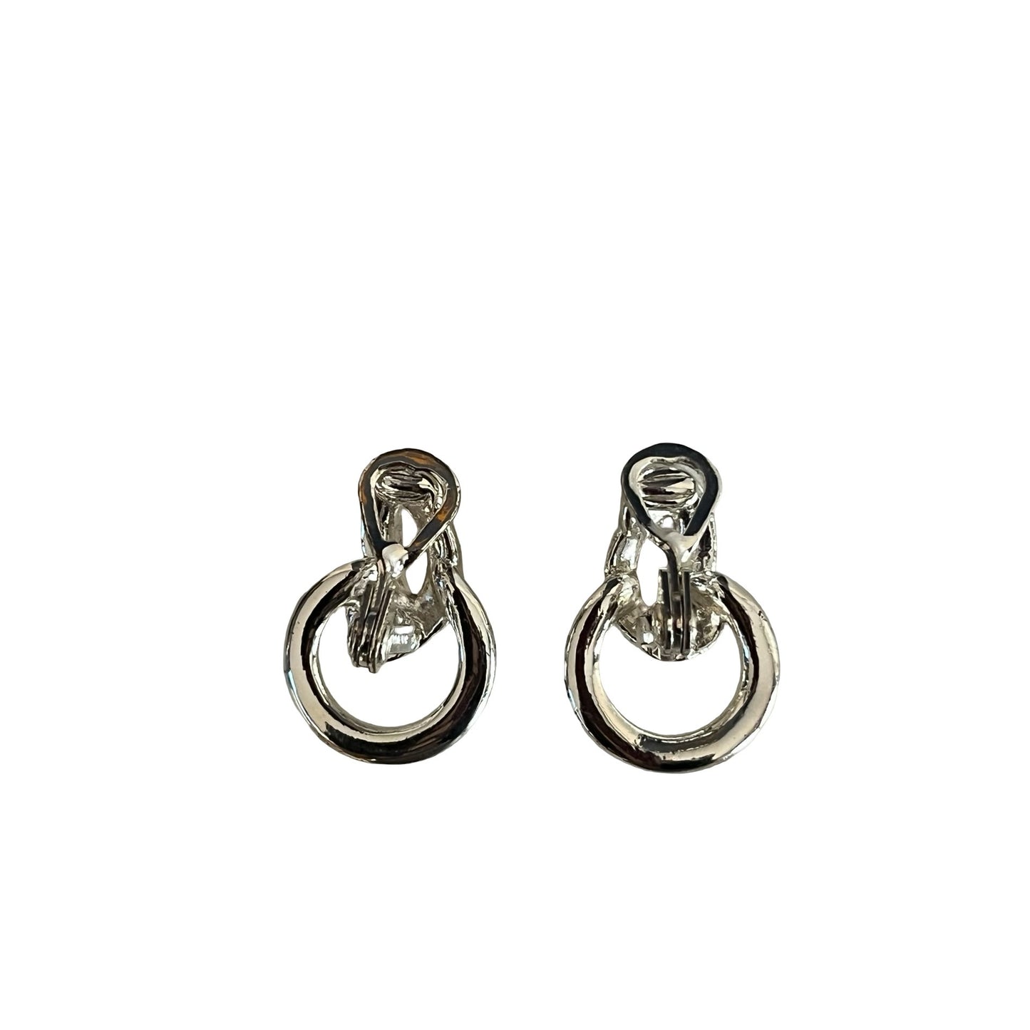 Vintage Silver Tone Double Link Clip-On Earrings Modern Minimalist Dangle