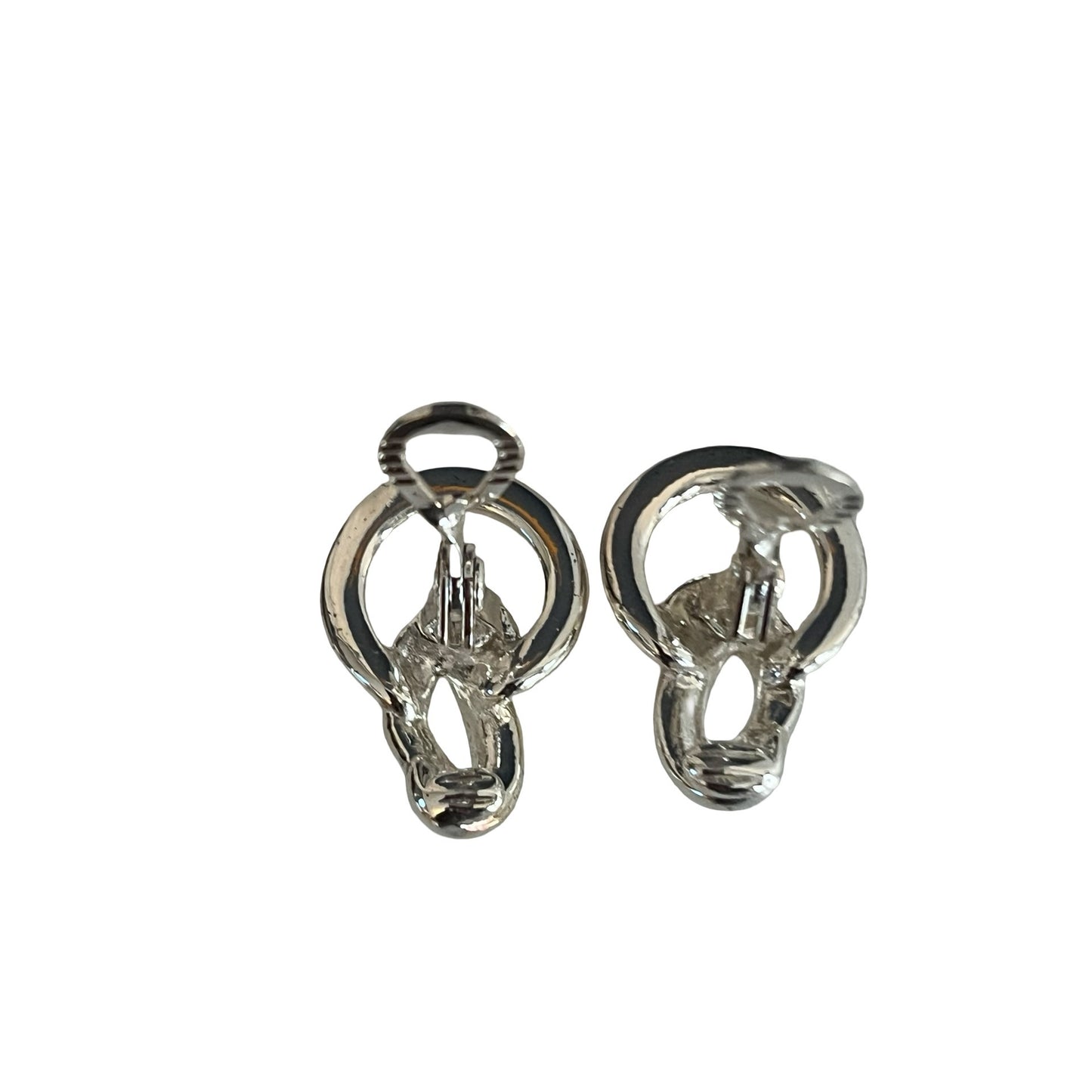 Vintage Silver Tone Double Link Clip-On Earrings Modern Minimalist Dangle
