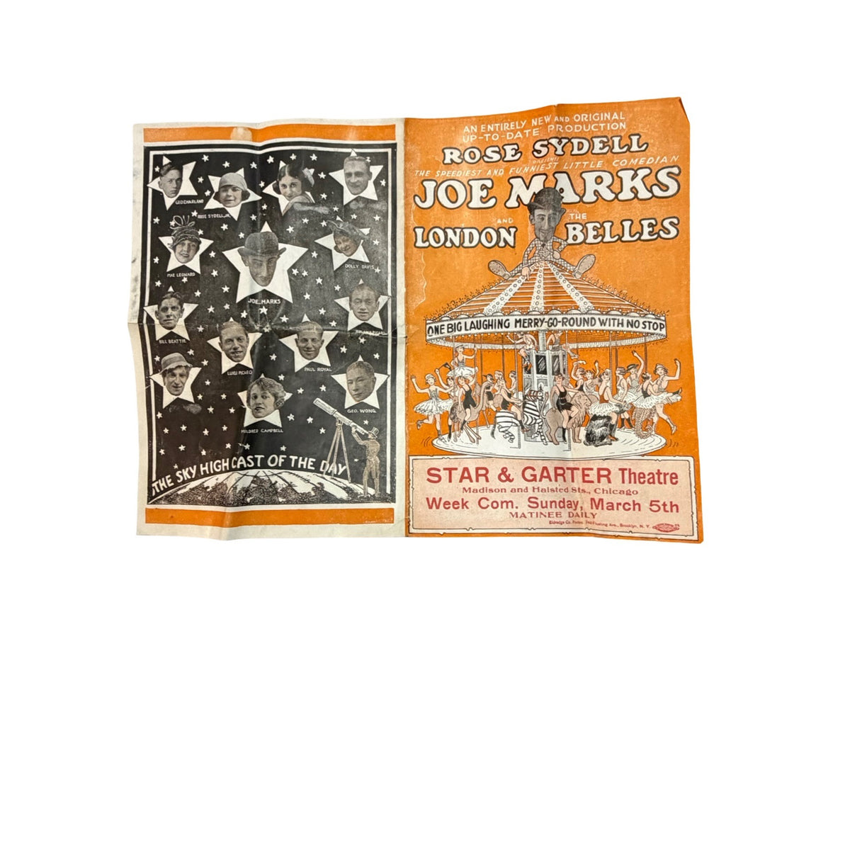 1922 Joe Marks Rose Sydell London Belles Chicago Burlesque Theatre Program