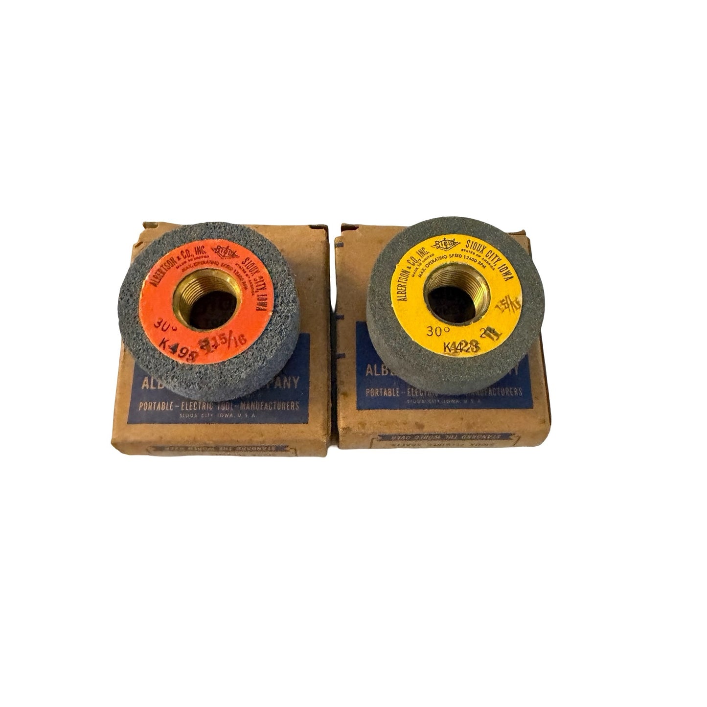 Vintage Sioux Valve Seat Grinding Wheels K-493 K-423 Set of 2 With Original Boxes USA