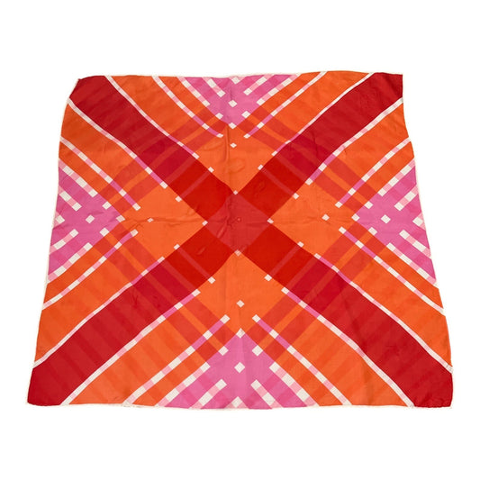 Vintage Glentex Scarf – Red Orange Pink Geometric Plaid – Square – Made in Japan
