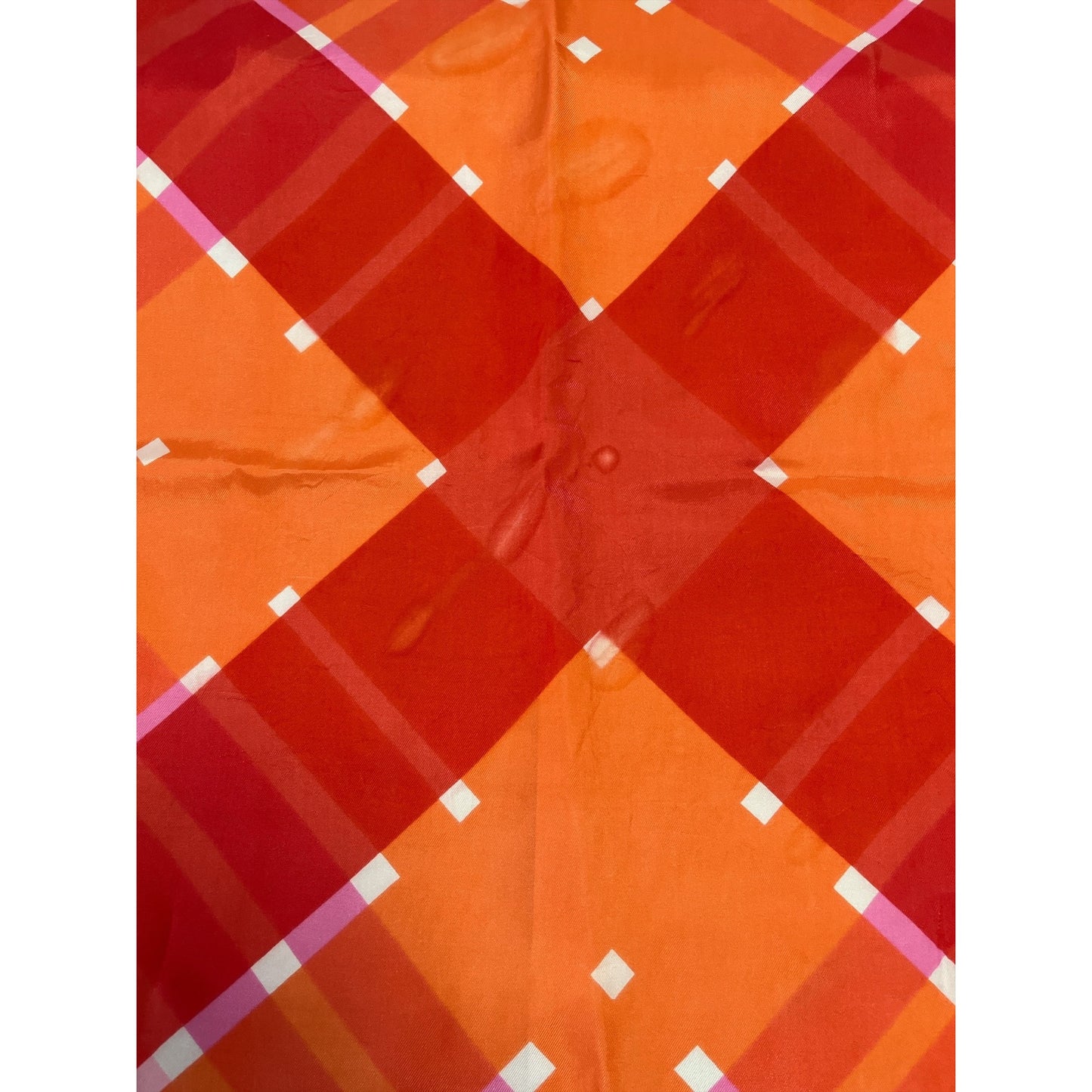 Vintage Glentex Scarf – Red Orange Pink Geometric Plaid – Square – Made in Japan
