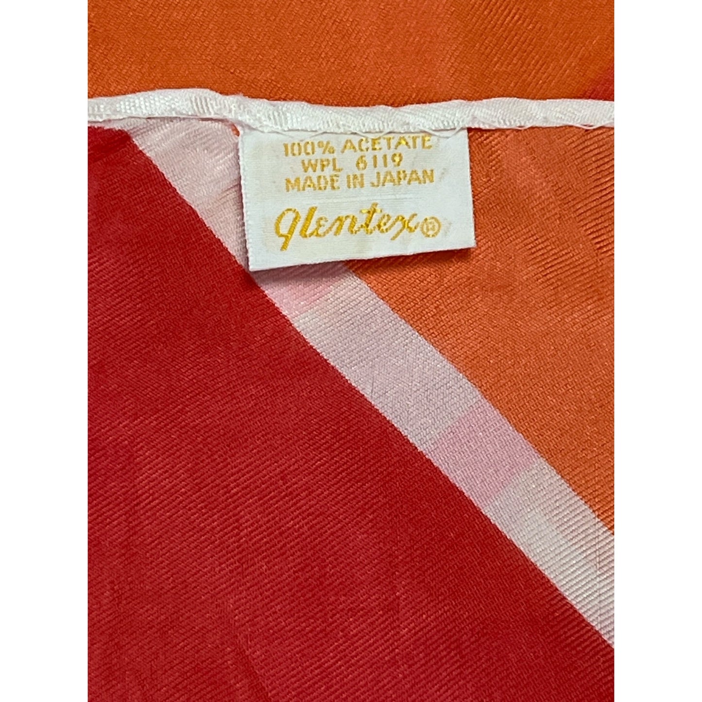 Vintage Glentex Scarf – Red Orange Pink Geometric Plaid – Square – Made in Japan