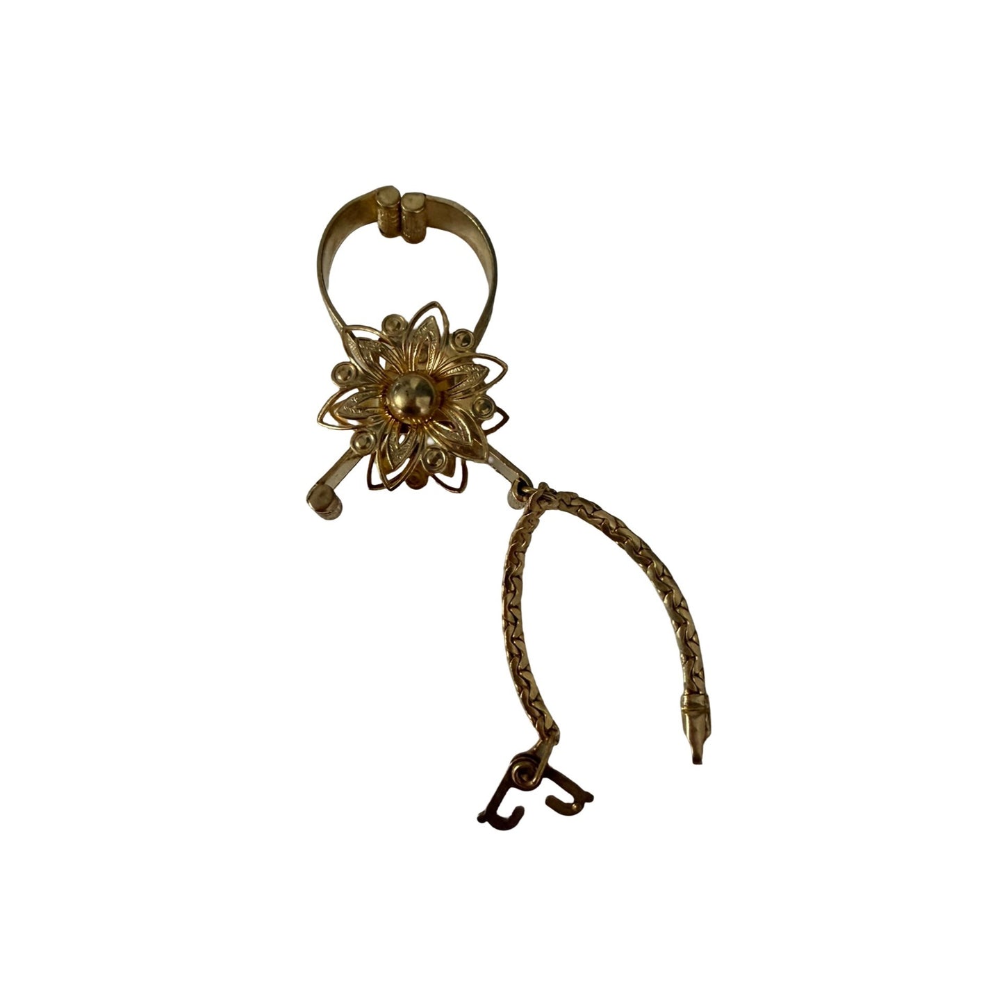 Vintage Gold Tone Floral Glove Clip Purse Accessory Mid Century Scarf Holder