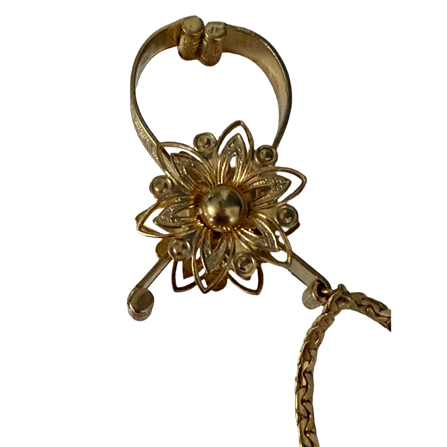 Vintage Gold Tone Floral Glove Clip Purse Accessory Mid Century Scarf Holder