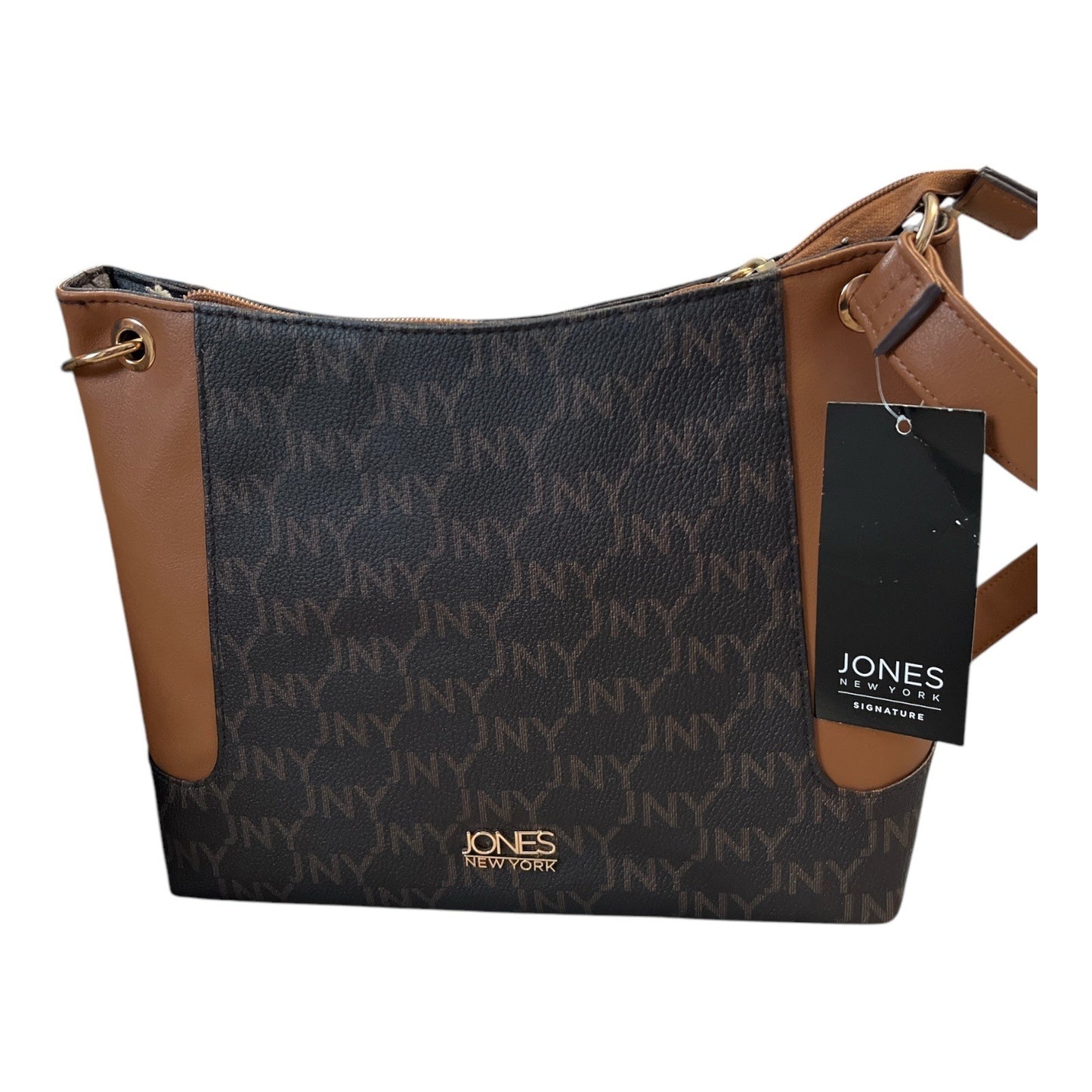 Jones New York Signature Monogram Shoulder Bag Brown Tan JNY Logo NWT