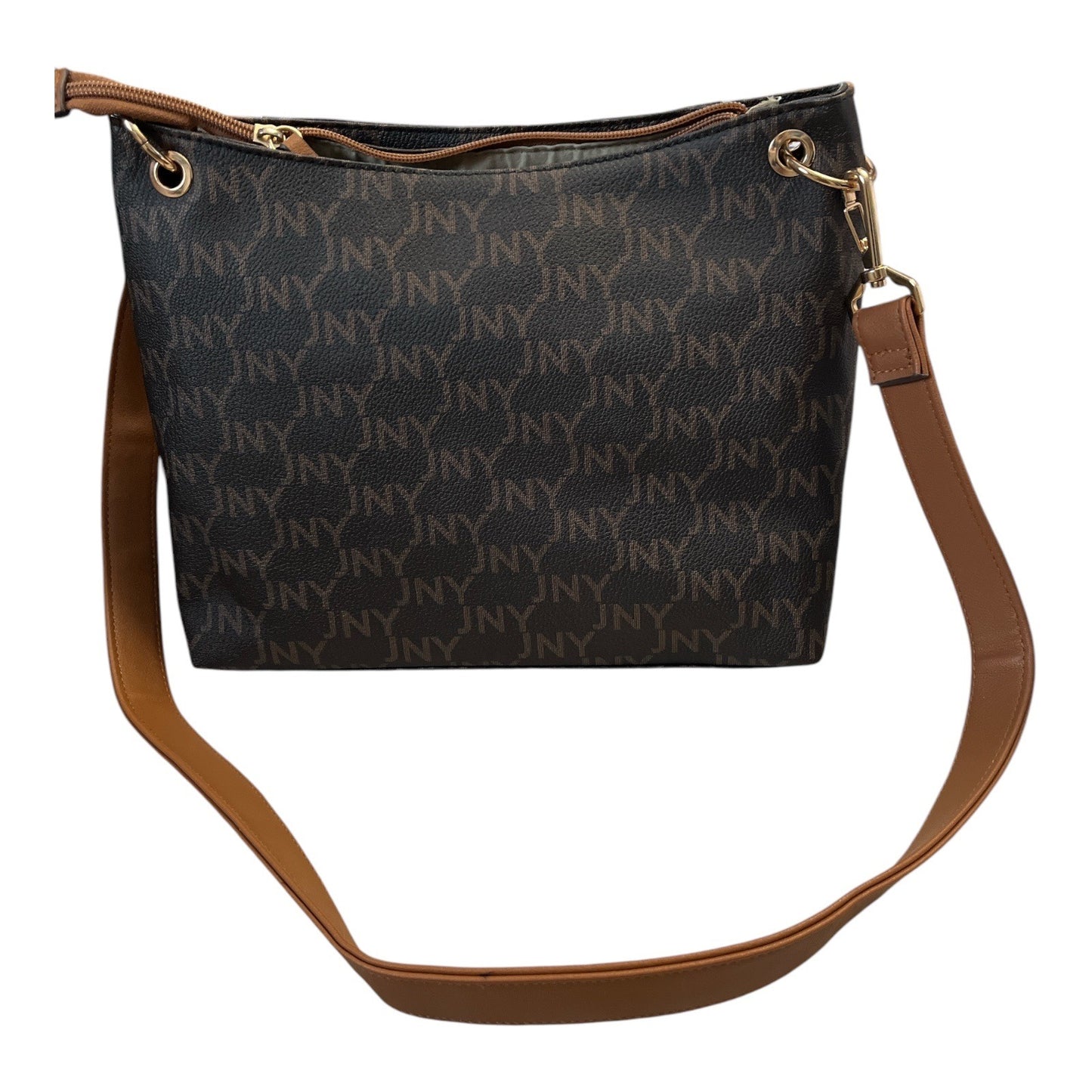 Jones New York Signature Monogram Shoulder Bag Brown Tan JNY Logo NWT