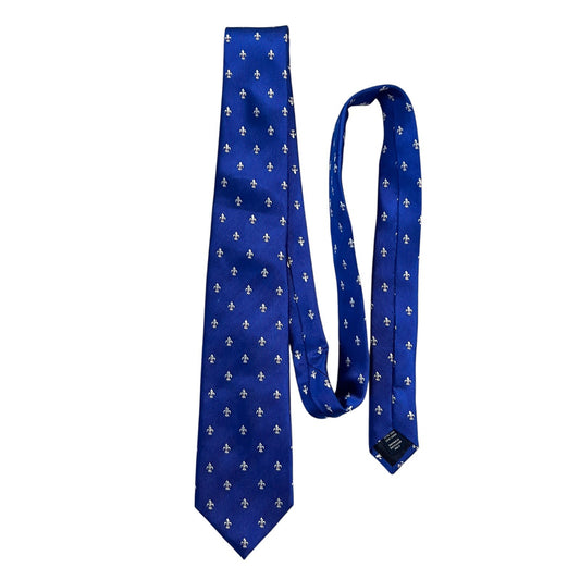 Charles Tyrwhitt Silk Tie – Blue Fleur-de-Lis Pattern – 59" – Mardi Gras / New Orleans Style