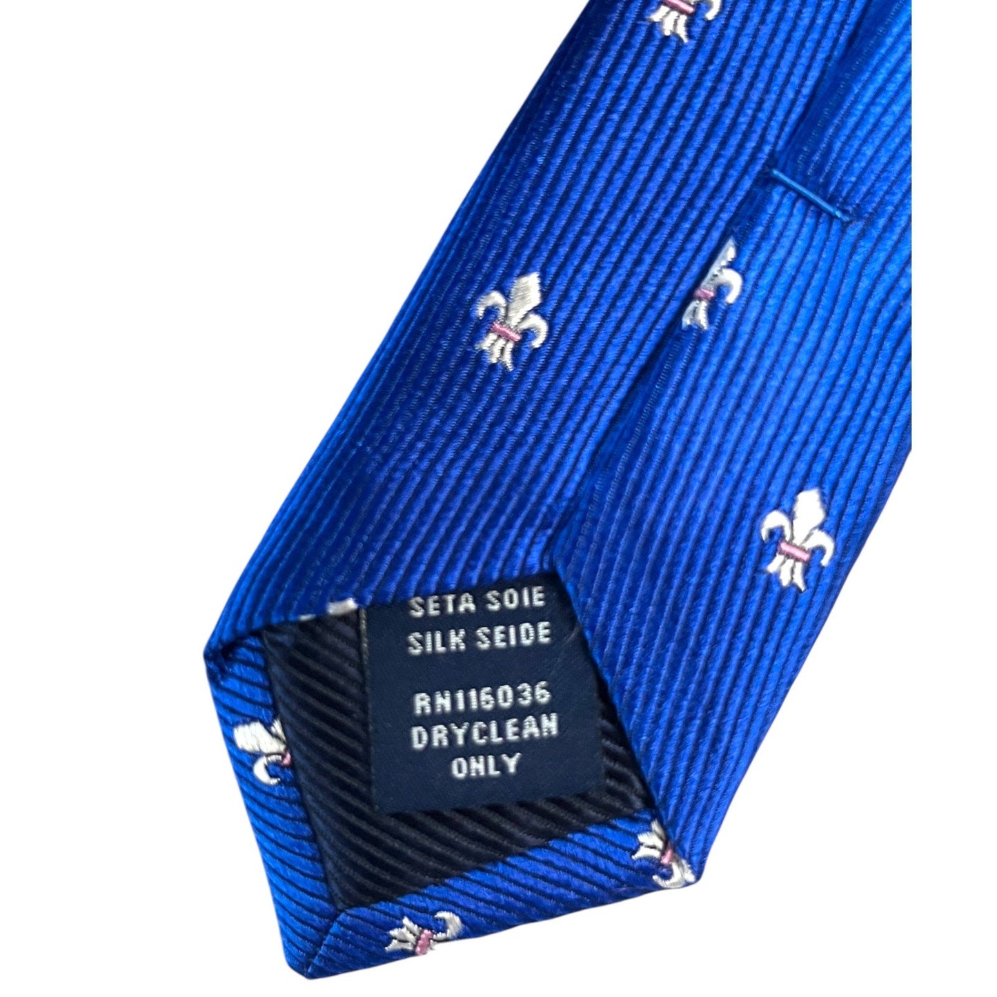Charles Tyrwhitt Silk Tie – Blue Fleur-de-Lis Pattern – 59" – Mardi Gras / New Orleans Style
