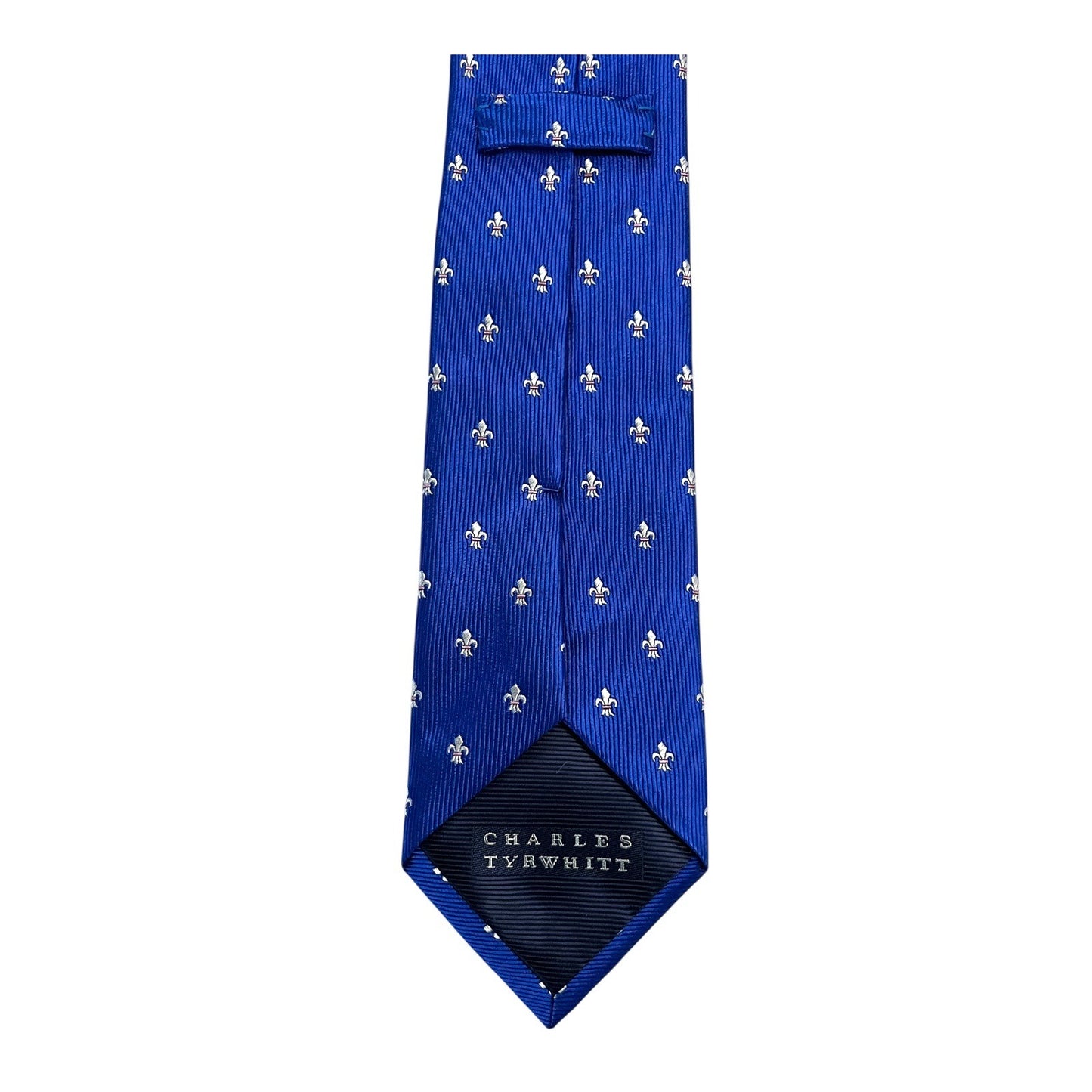 Charles Tyrwhitt Silk Tie – Blue Fleur-de-Lis Pattern – 59" – Mardi Gras / New Orleans Style