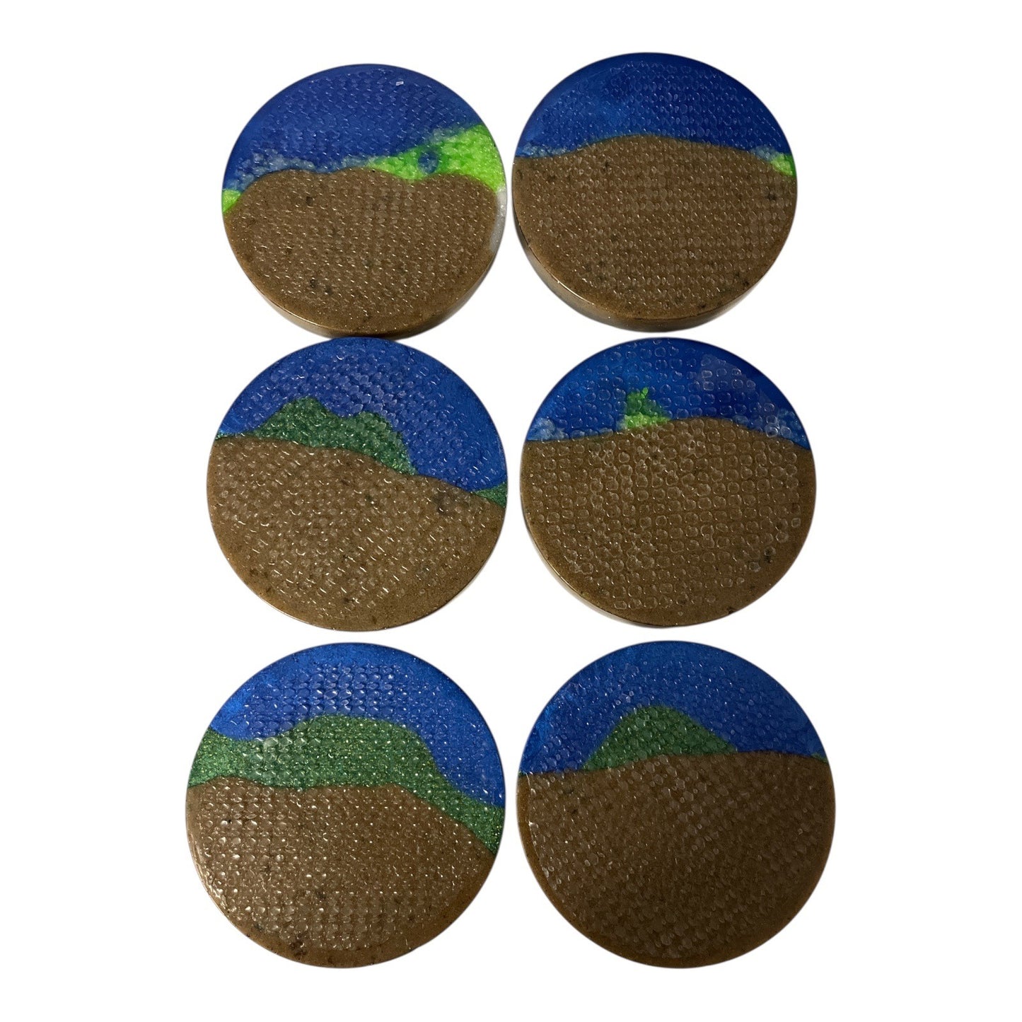 Handmade Coastal Resin Coaster Set Beach Ocean Sand Shells 6 Piece Set