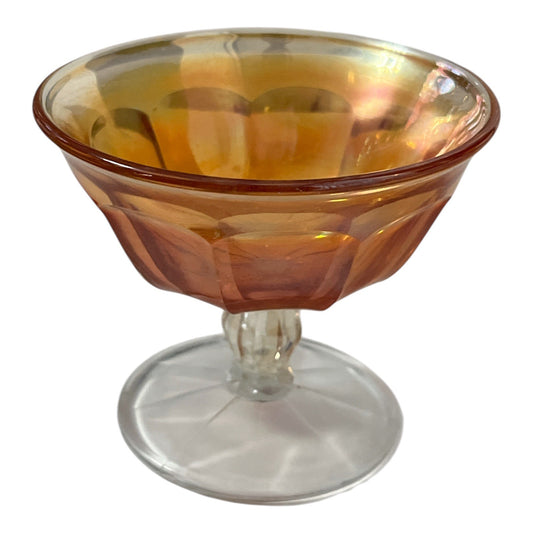 Vintage Iridescent Amber Glass Sherbet Dessert Dish – 1930s–1950s Footed Compote