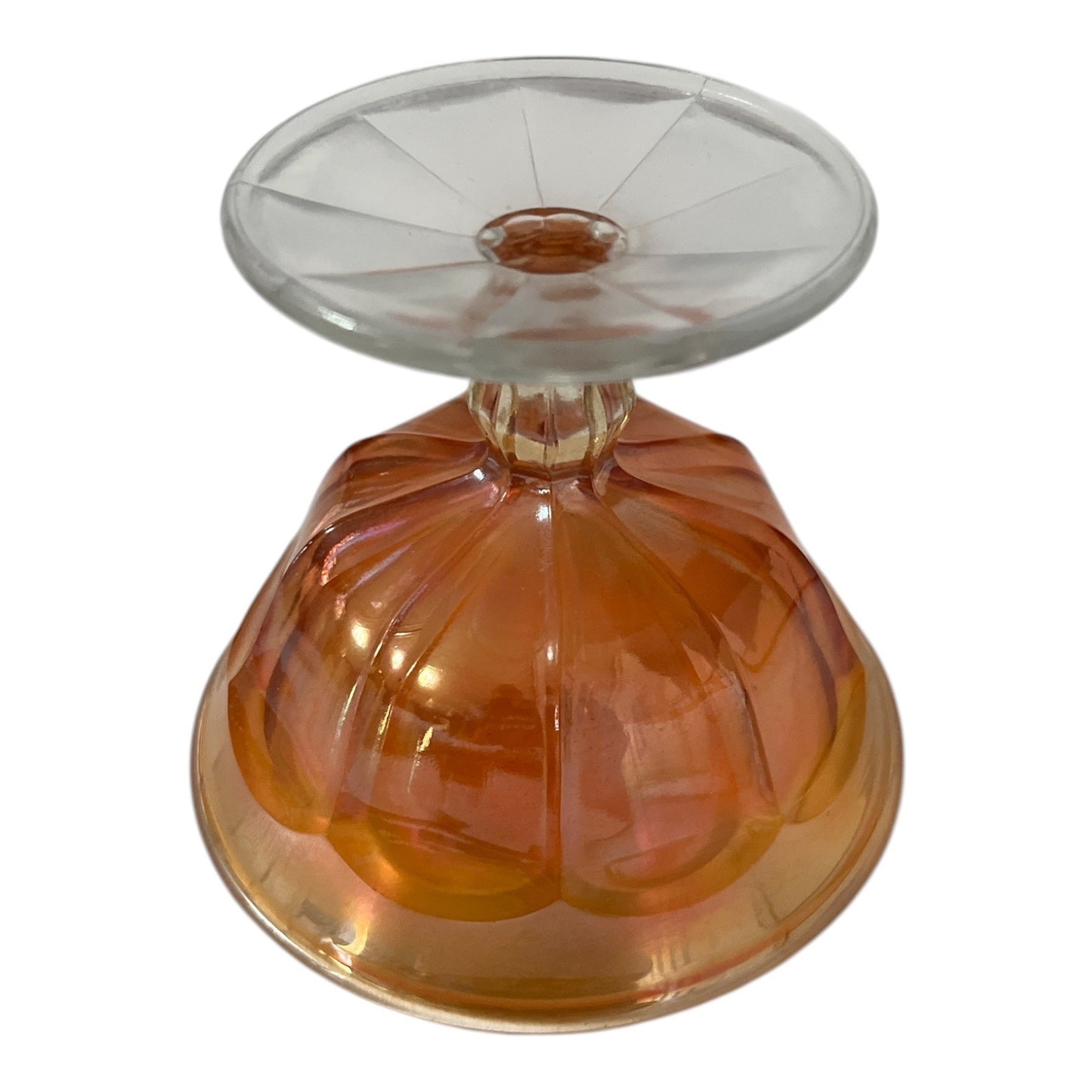 Vintage Iridescent Amber Glass Sherbet Dessert Dish – 1930s–1950s Footed Compote