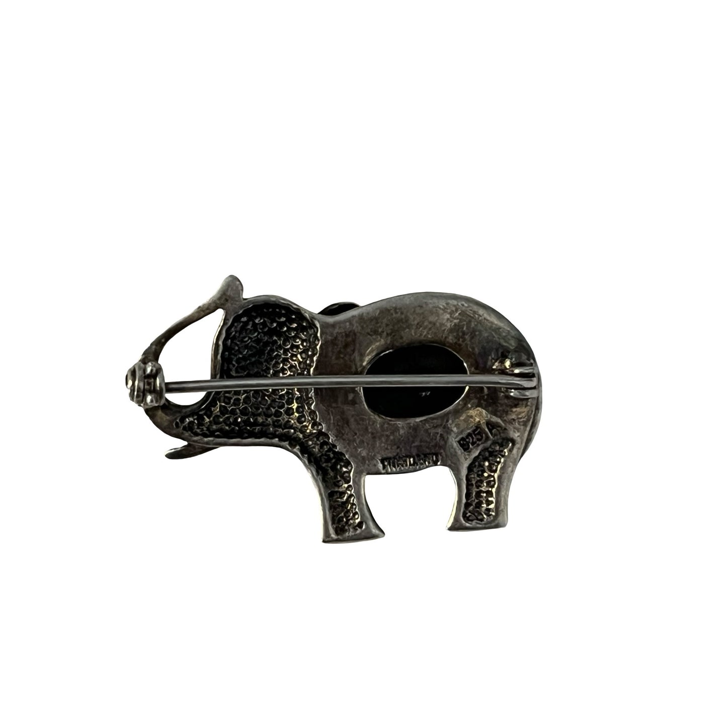 Vintage Mexico Sterling Silver Elephant Brooch Black Onyx Inlay